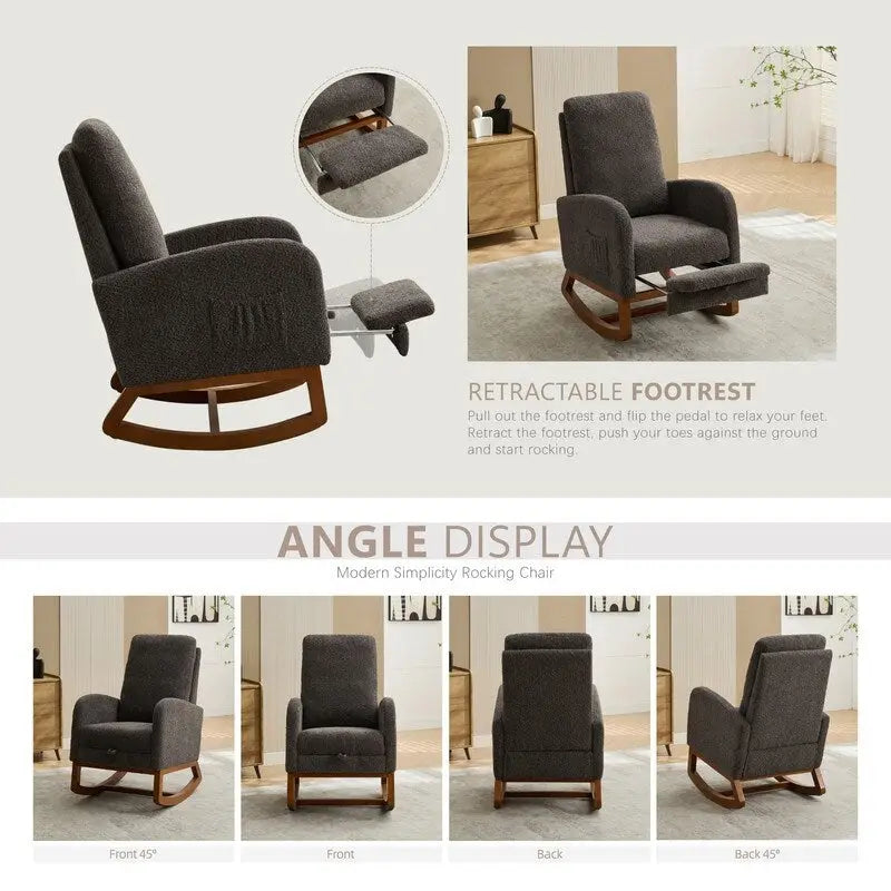 Fauteuil à bascule d'appoint pour salon avec repose-pieds rétractable