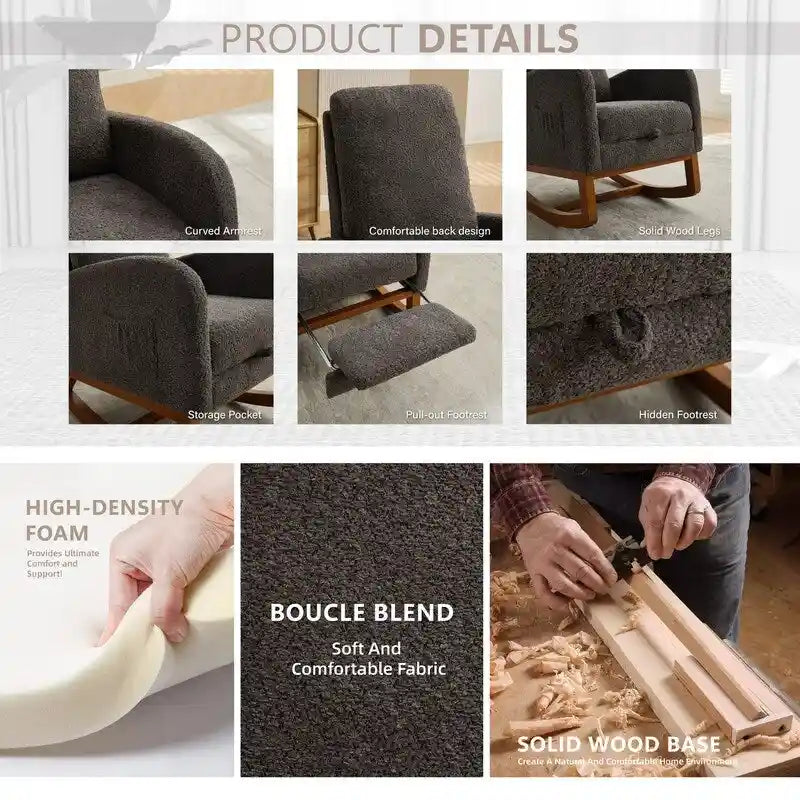 Fauteuil à bascule d'appoint pour salon avec repose-pieds rétractable