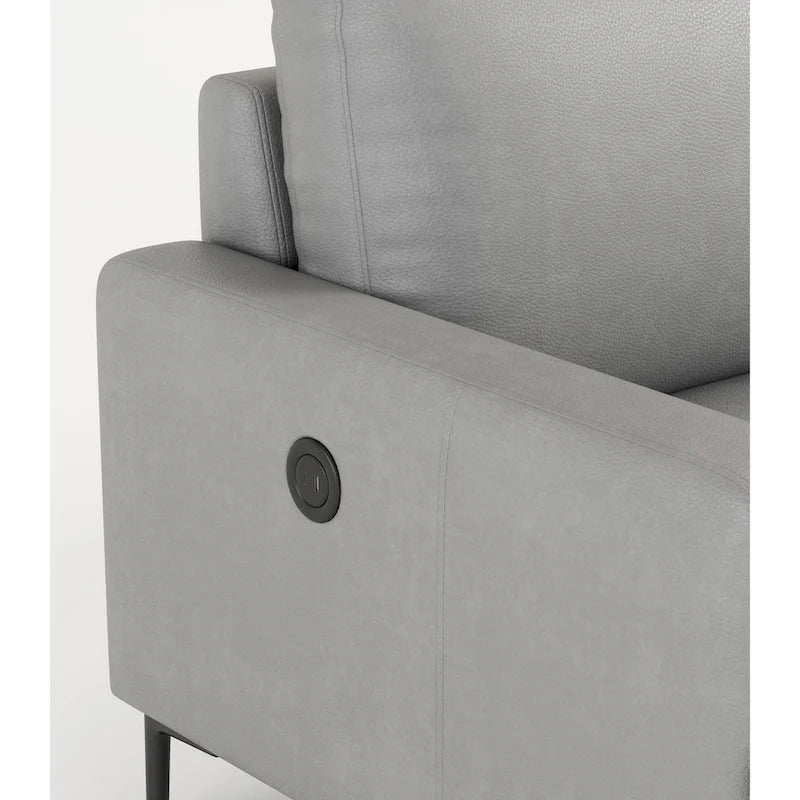 Canapé 3 places en cuir véritable 77 avec chargeur USB, coussins haute résilience et pieds en métal noir