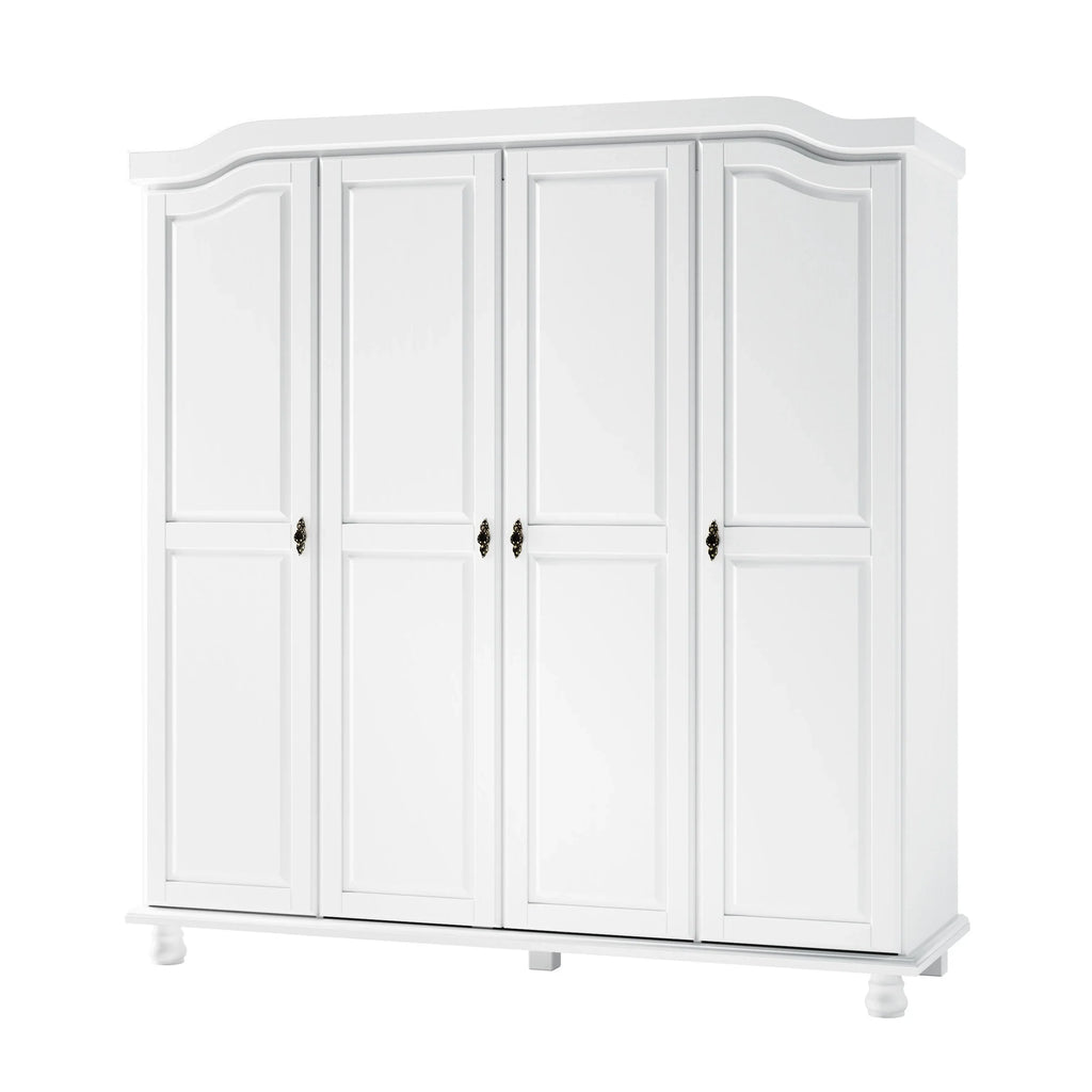 Armoire-penderie Kyle à 4 portes en bois massif 100 % Palace Imports, avec portes en bois massif ou miroir