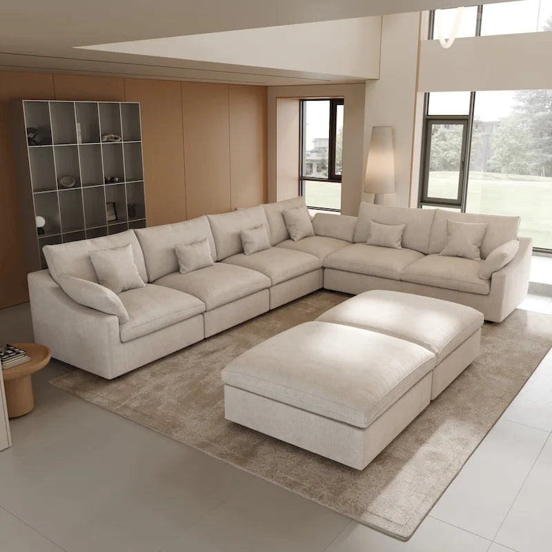 Canapé d'angle en lin de grande taille pour salon