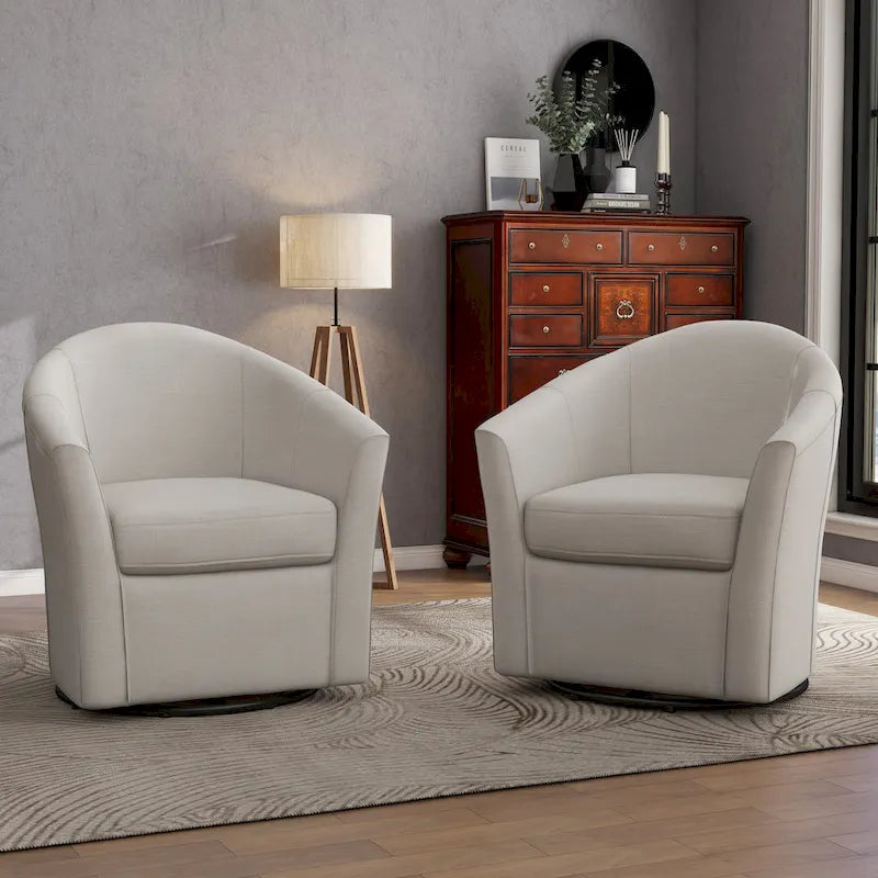 Lot de 2 fauteuils d’appoint modernes pivotants en forme de tonneau, rembourrés, pour le salon