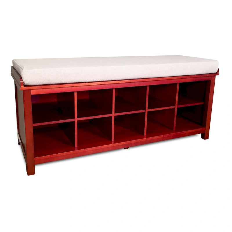 Banc de rangement pour chaussures en bois massif acajou rouge