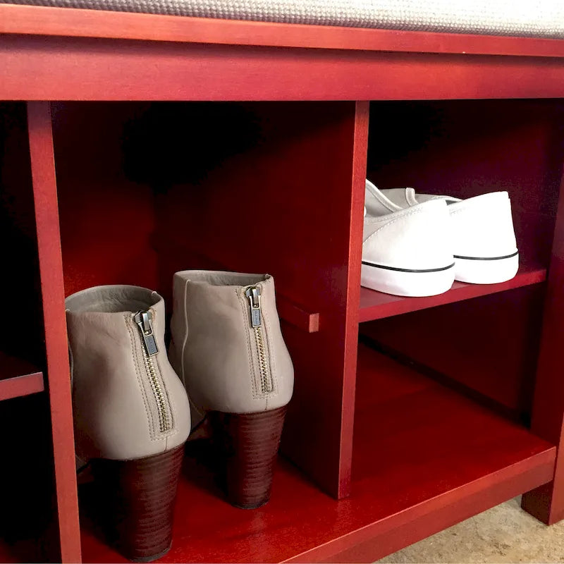 Banc de rangement pour chaussures en bois massif acajou rouge