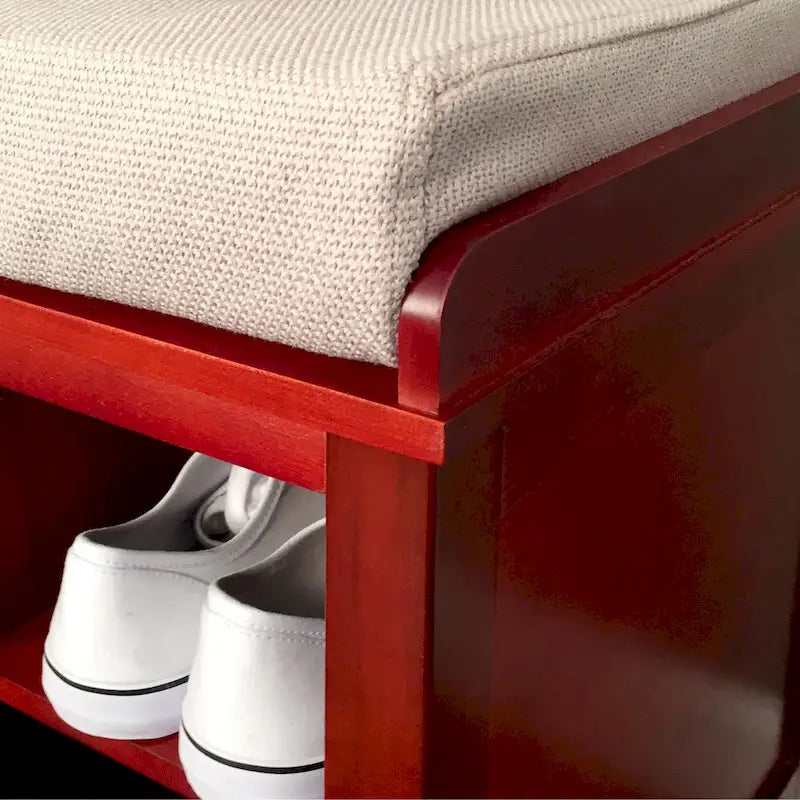 Banc de rangement pour chaussures en bois massif acajou rouge