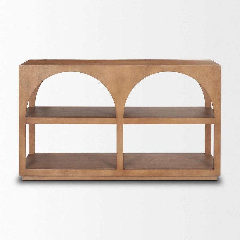 Console en bois massif brun moyen, avec plateau arqué (54)