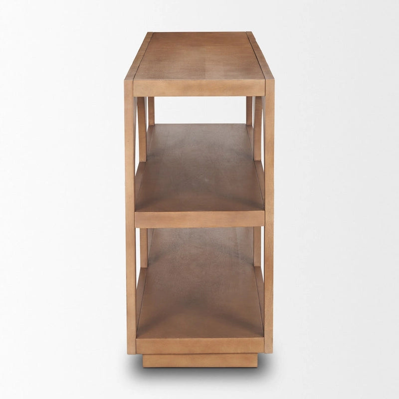 Console en bois massif brun moyen, avec plateau arqué (54)