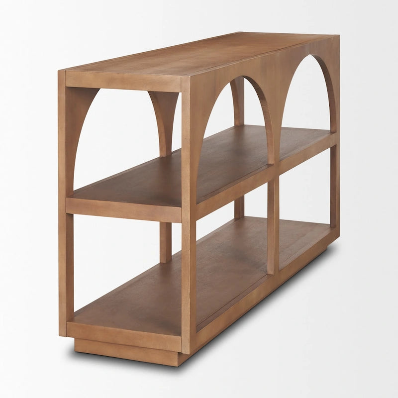 Console en bois massif brun moyen, avec plateau arqué (54)