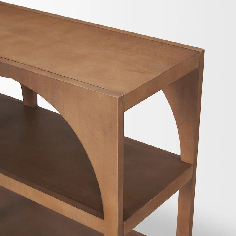 Console en bois massif brun moyen, avec plateau arqué (54)