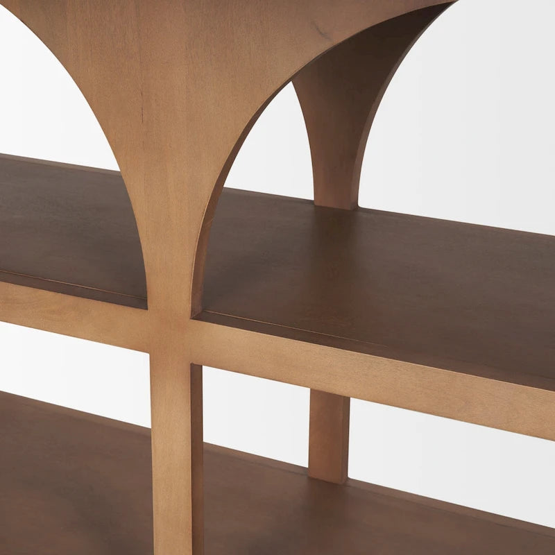 Console en bois massif brun moyen, avec plateau arqué (54)