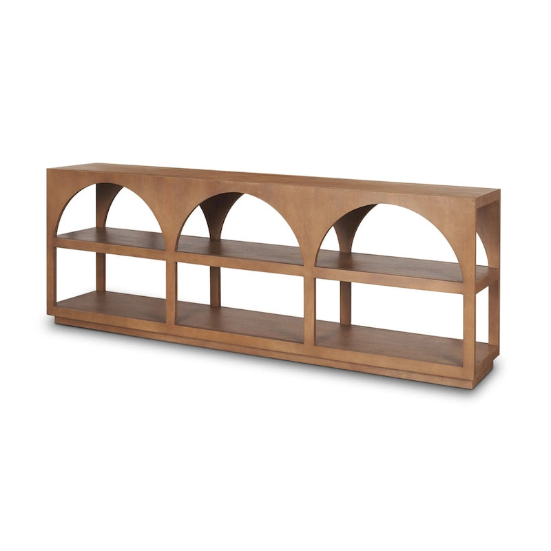 Console en bois massif brun moyen, avec plateau arqué (54)