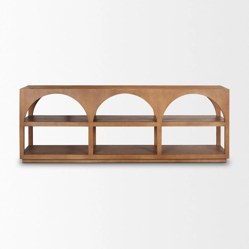 Console en bois massif brun moyen, avec plateau arqué (54)