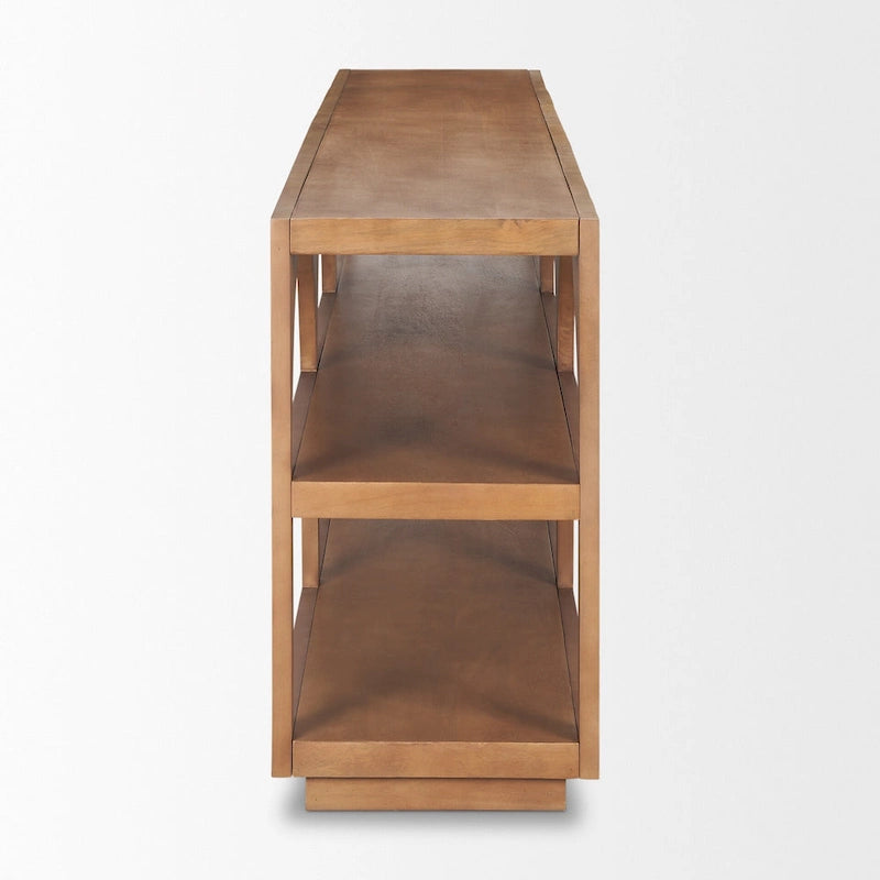 Console en bois massif brun moyen, avec plateau arqué (54)