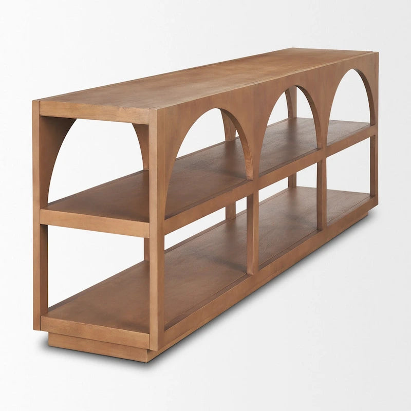 Console en bois massif brun moyen, avec plateau arqué (54)