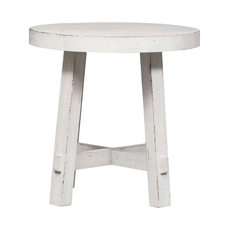 Table d'appoint ronde à pieds évasés blancs, style ferme moderne, de marché aux puces