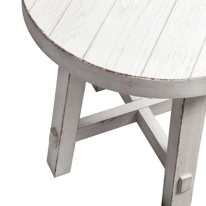 Table d'appoint ronde à pieds évasés blancs, style ferme moderne, de marché aux puces