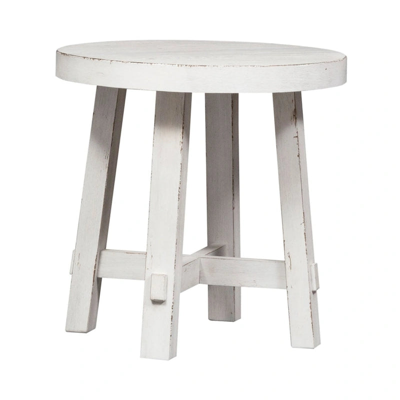 Table d'appoint ronde à pieds évasés blancs, style ferme moderne, de marché aux puces