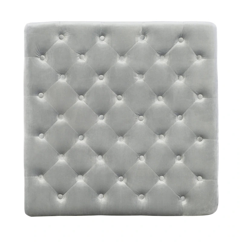Pouf carré capitonné en velours gris