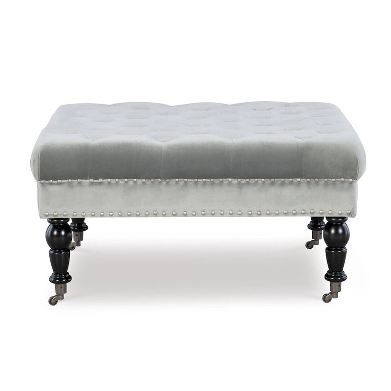 Pouf carré capitonné en velours gris