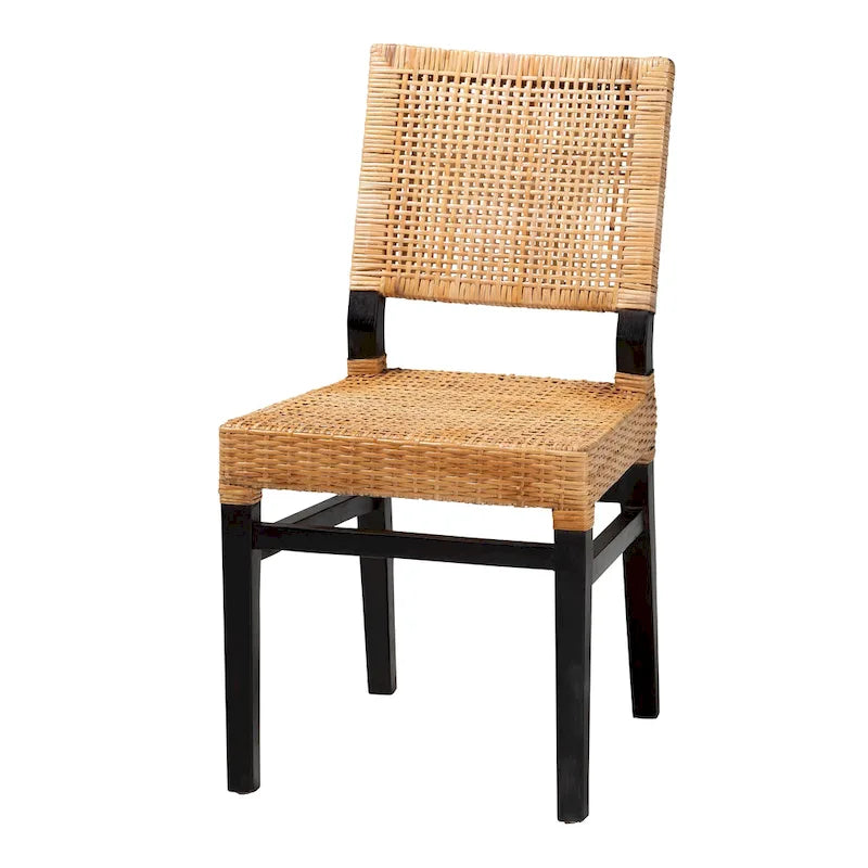 Chaise de salle à manger moderne bohème en rotin naturel marron et bois d'acajou marron expresso