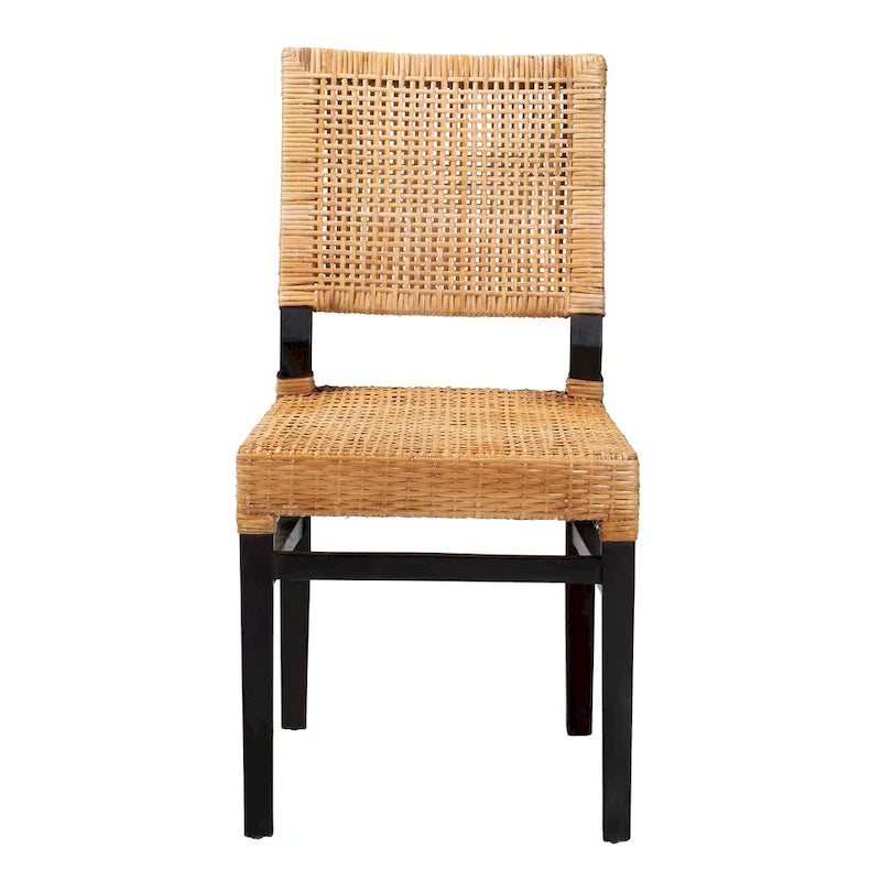 Chaise de salle à manger moderne bohème en rotin naturel marron et bois d'acajou marron expresso