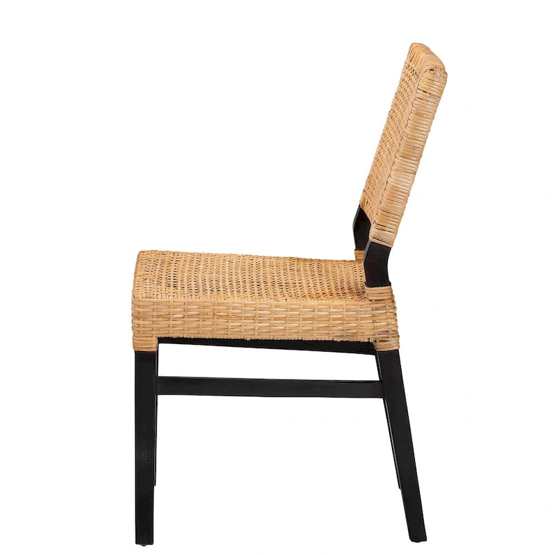 Chaise de salle à manger moderne bohème en rotin naturel marron et bois d'acajou marron expresso