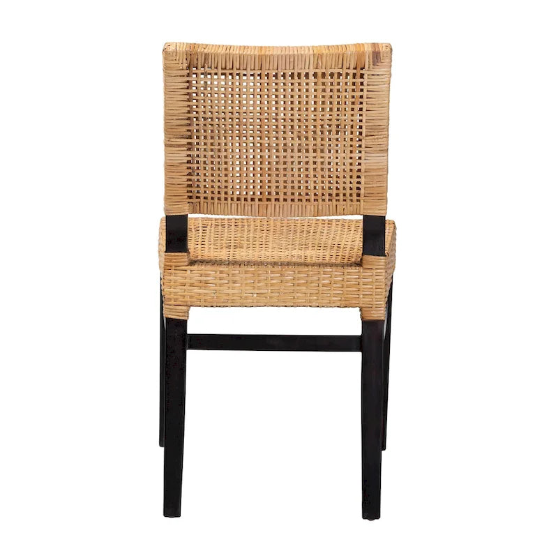 Chaise de salle à manger moderne bohème en rotin naturel marron et bois d'acajou marron expresso