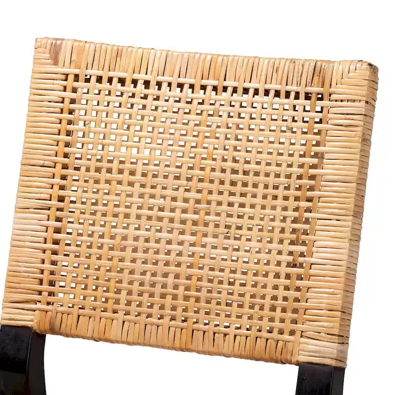 Chaise de salle à manger moderne bohème en rotin naturel marron et bois d'acajou marron expresso