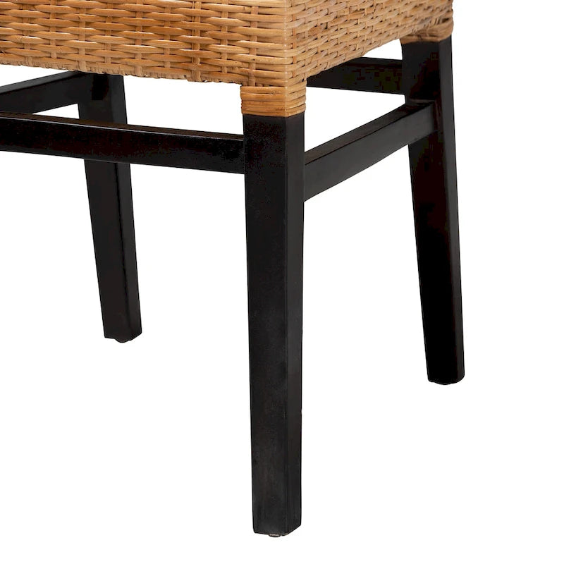 Chaise de salle à manger moderne bohème en rotin naturel marron et bois d'acajou marron expresso
