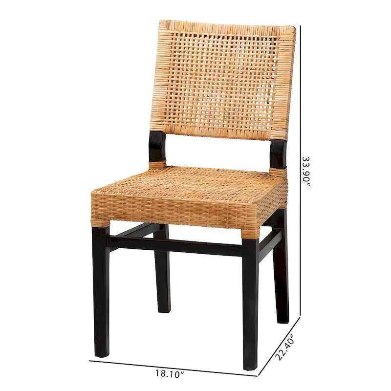 Chaise de salle à manger moderne bohème en rotin naturel marron et bois d'acajou marron expresso