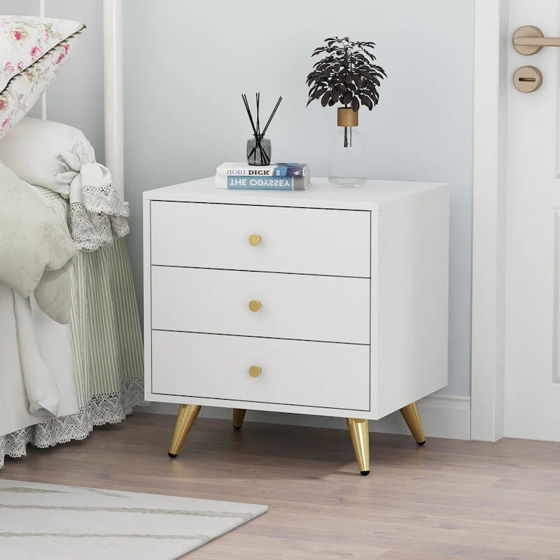 Table d'appoint haute de 21,2 pouces avec pieds en métal blanc pour canapé ou table de chevet
