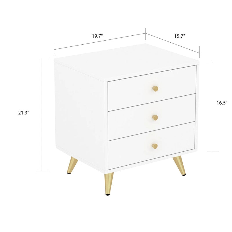 Table d'appoint haute de 21,2 pouces avec pieds en métal blanc pour canapé ou table de chevet