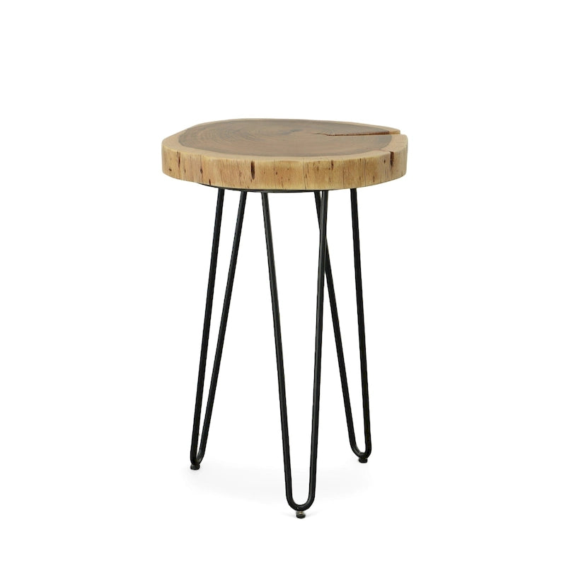 Table d'appoint à bord naturel – Plateau naturel – Base noire