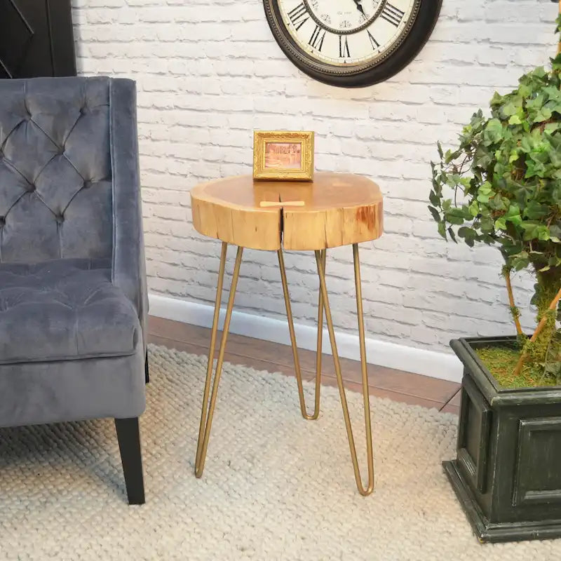 Table d'appoint à bord naturel – Plateau naturel – Base noire