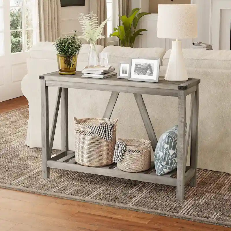 Table console d'entrée A-frame Table basse longue avec étagère – 114,99 cm L x 35,51 cm l x 80,98 cm H