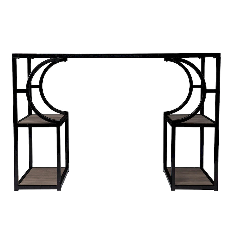 Bureau en bois de 112 cm avec 4 étagères ouvertes, naturel et noir