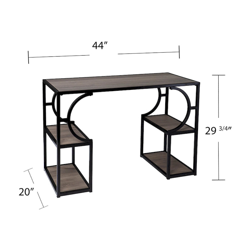 Bureau en bois de 112 cm avec 4 étagères ouvertes, naturel et noir
