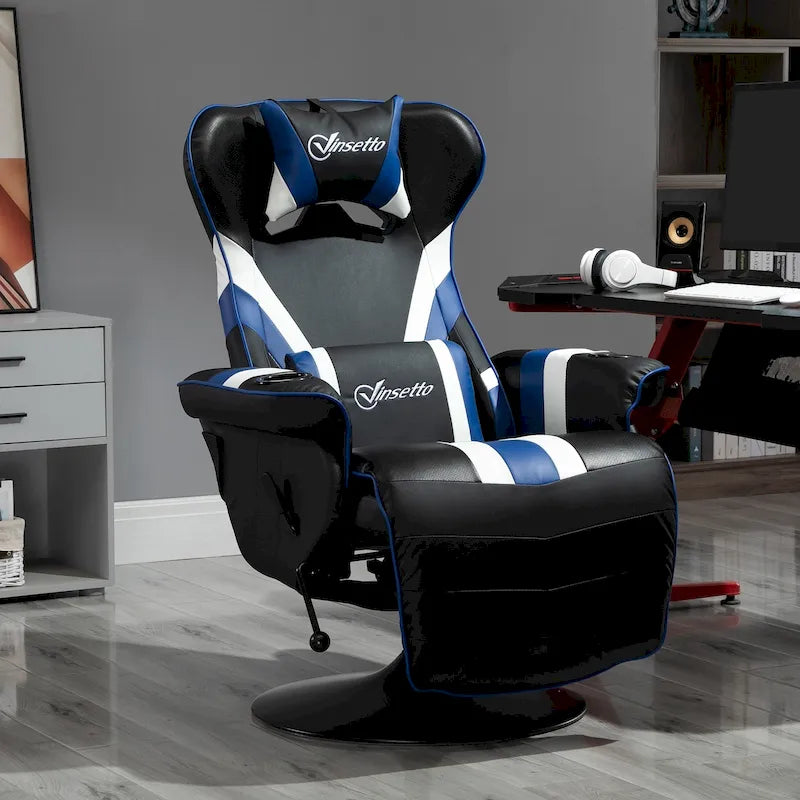 Chaise de jeu de course avec dossier inclinable et repose-pieds, appuie-tête et porte-gobelet