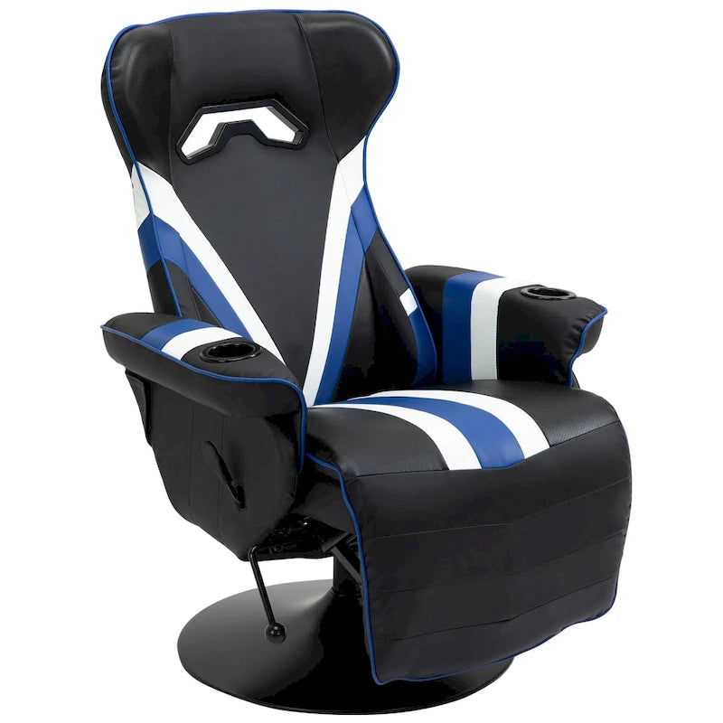 Chaise de jeu de course avec dossier inclinable et repose-pieds, appuie-tête et porte-gobelet