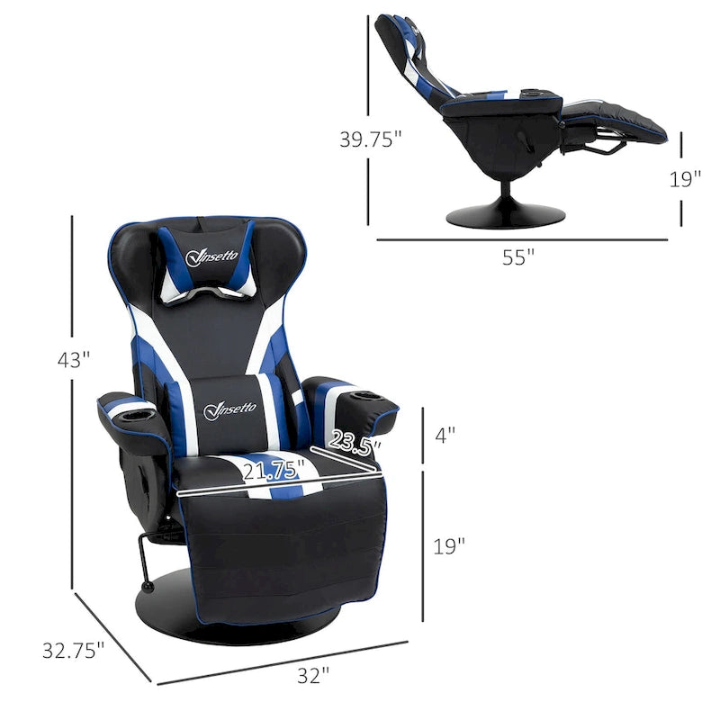 Chaise de jeu de course avec dossier inclinable et repose-pieds, appuie-tête et porte-gobelet