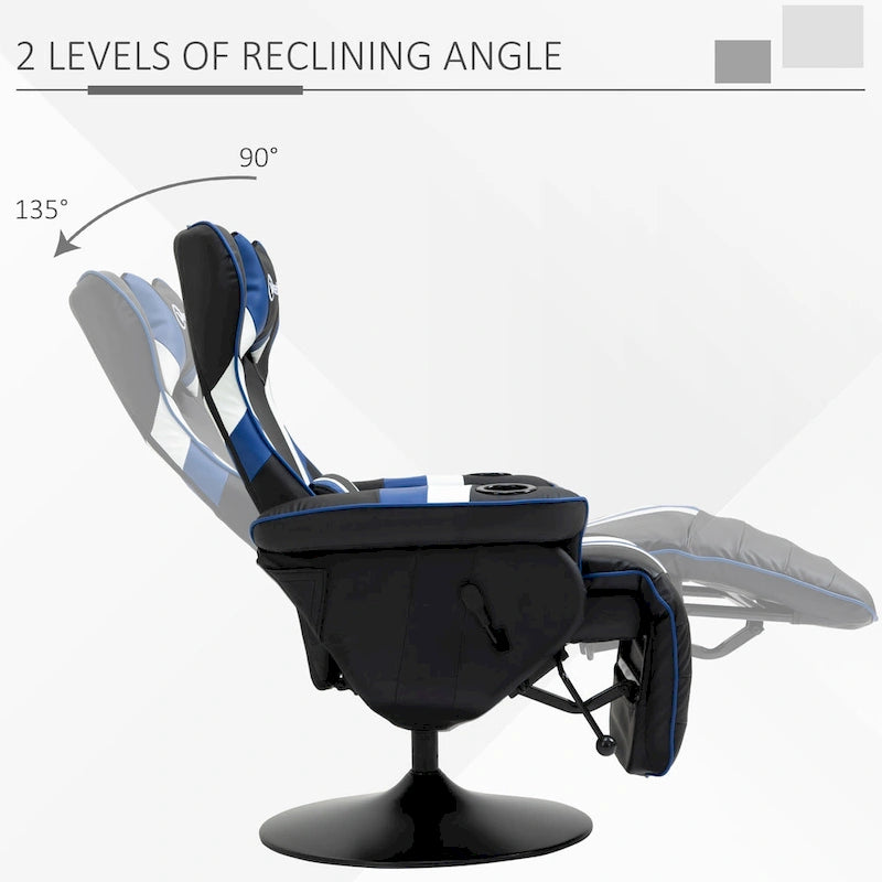 Chaise de jeu de course avec dossier inclinable et repose-pieds, appuie-tête et porte-gobelet