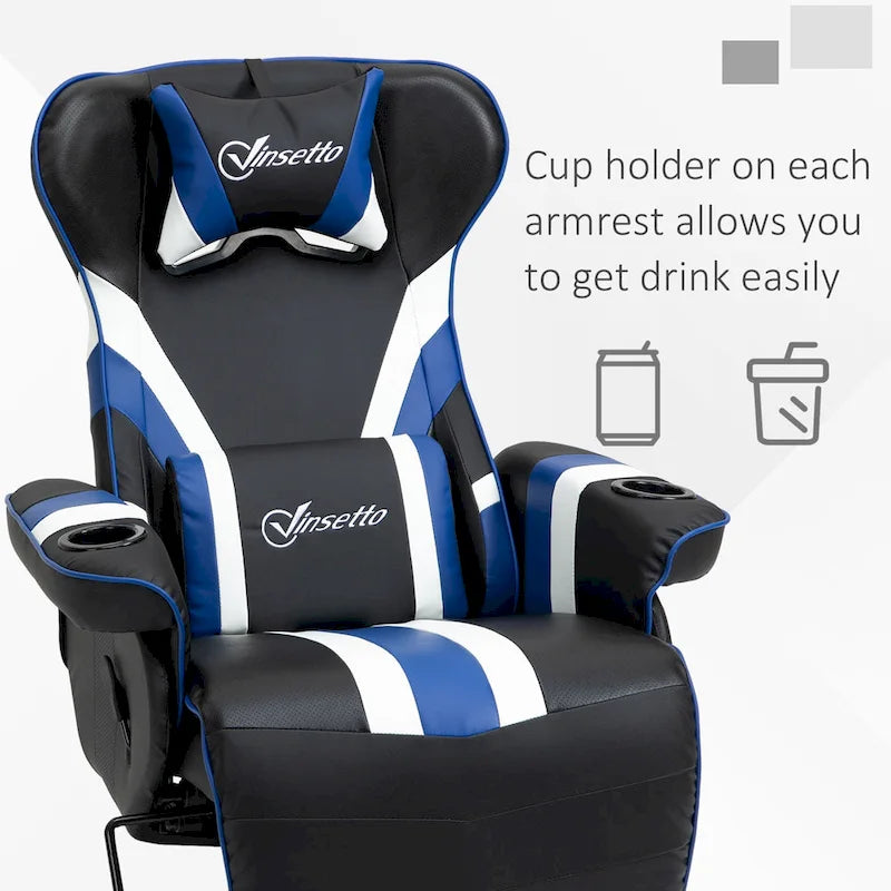 Chaise de jeu de course avec dossier inclinable et repose-pieds, appuie-tête et porte-gobelet