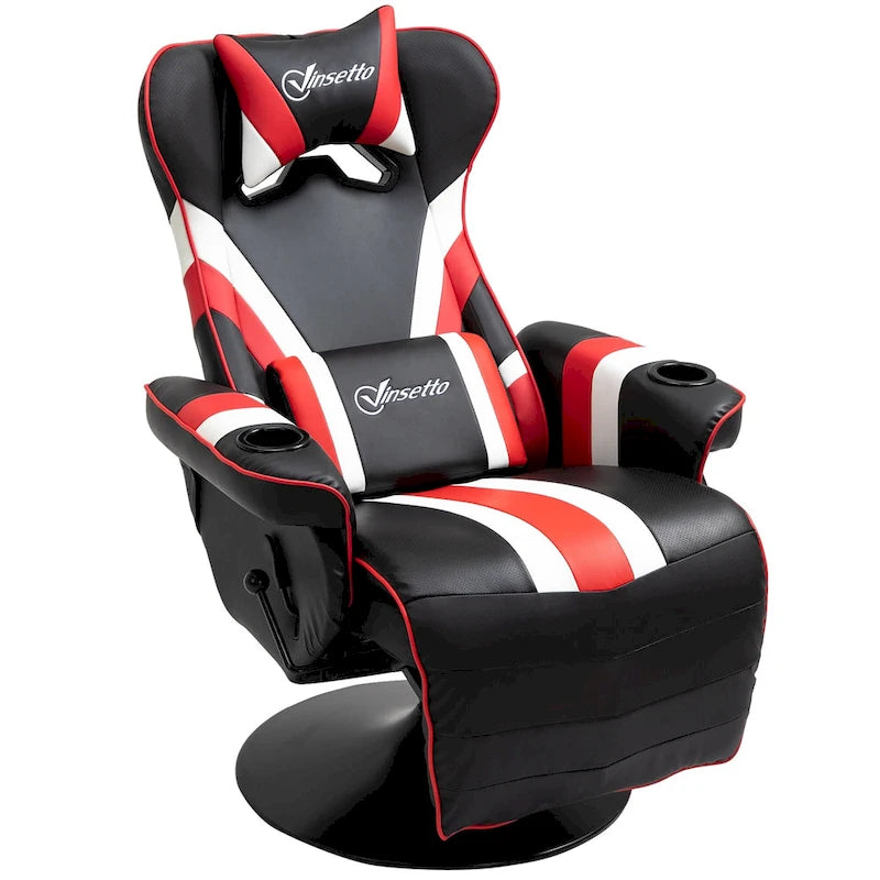Chaise de jeu de course avec dossier inclinable et repose-pieds, appuie-tête et porte-gobelet