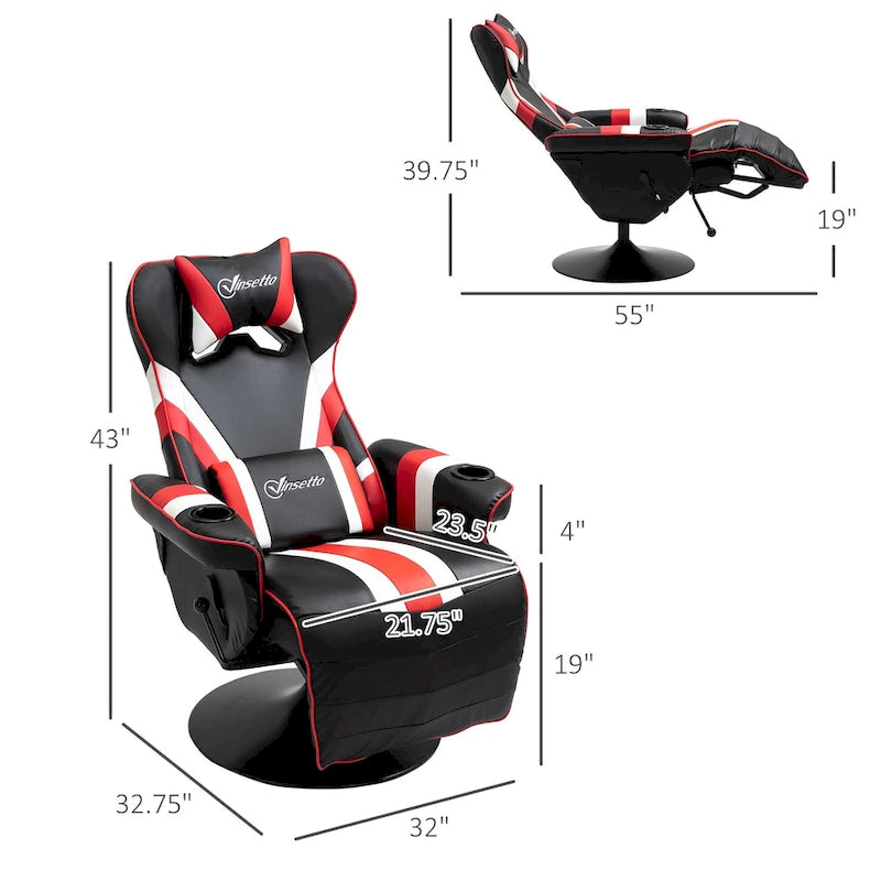 Chaise de jeu de course avec dossier inclinable et repose-pieds, appuie-tête et porte-gobelet