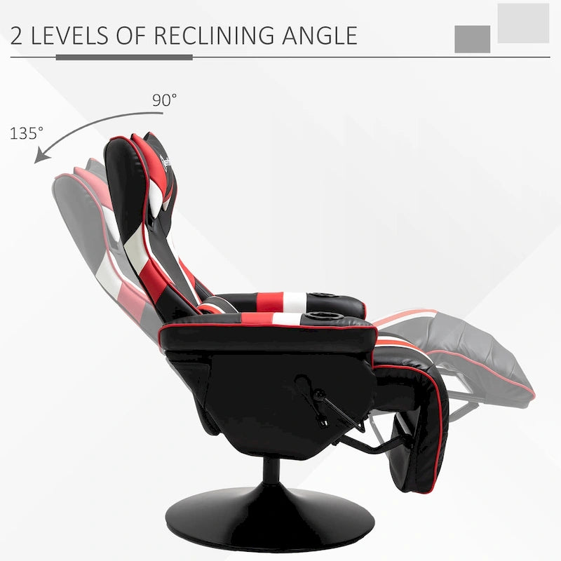 Chaise de jeu de course avec dossier inclinable et repose-pieds, appuie-tête et porte-gobelet