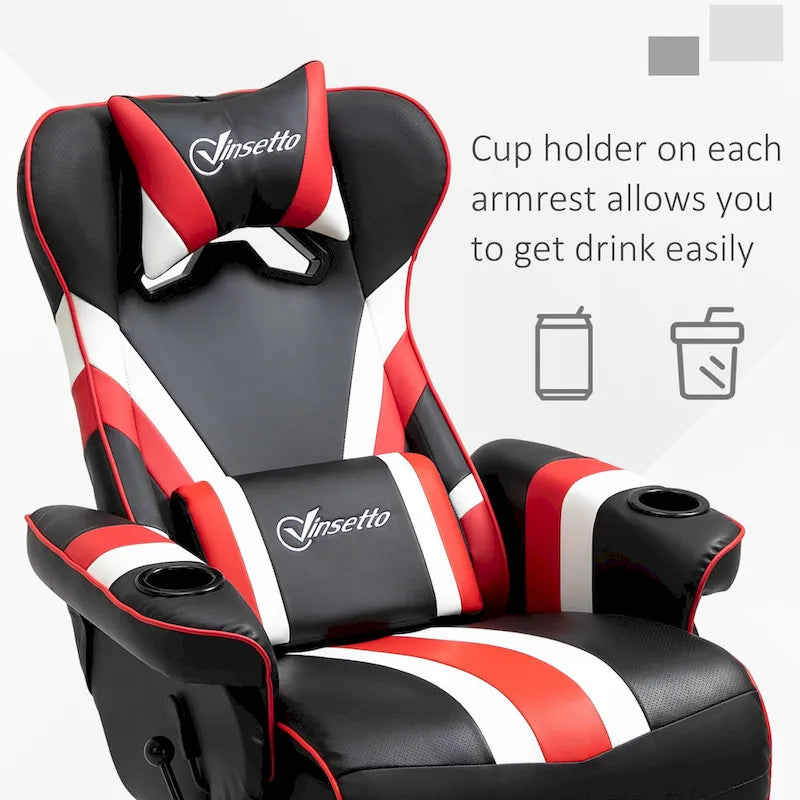 Chaise de jeu de course avec dossier inclinable et repose-pieds, appuie-tête et porte-gobelet