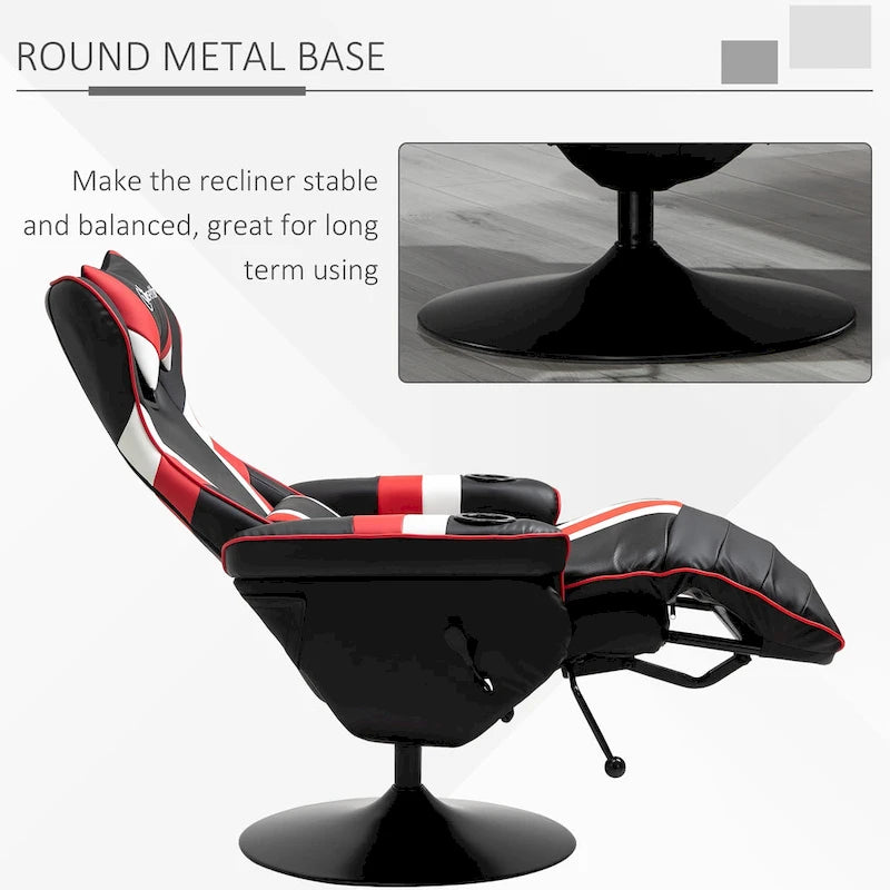 Chaise de jeu de course avec dossier inclinable et repose-pieds, appuie-tête et porte-gobelet