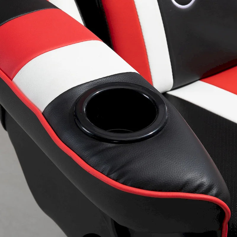 Chaise de jeu de course avec dossier inclinable et repose-pieds, appuie-tête et porte-gobelet