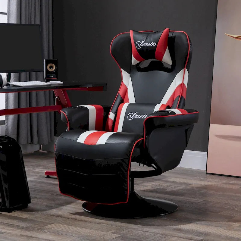 Chaise de jeu de course avec dossier inclinable et repose-pieds, appuie-tête et porte-gobelet
