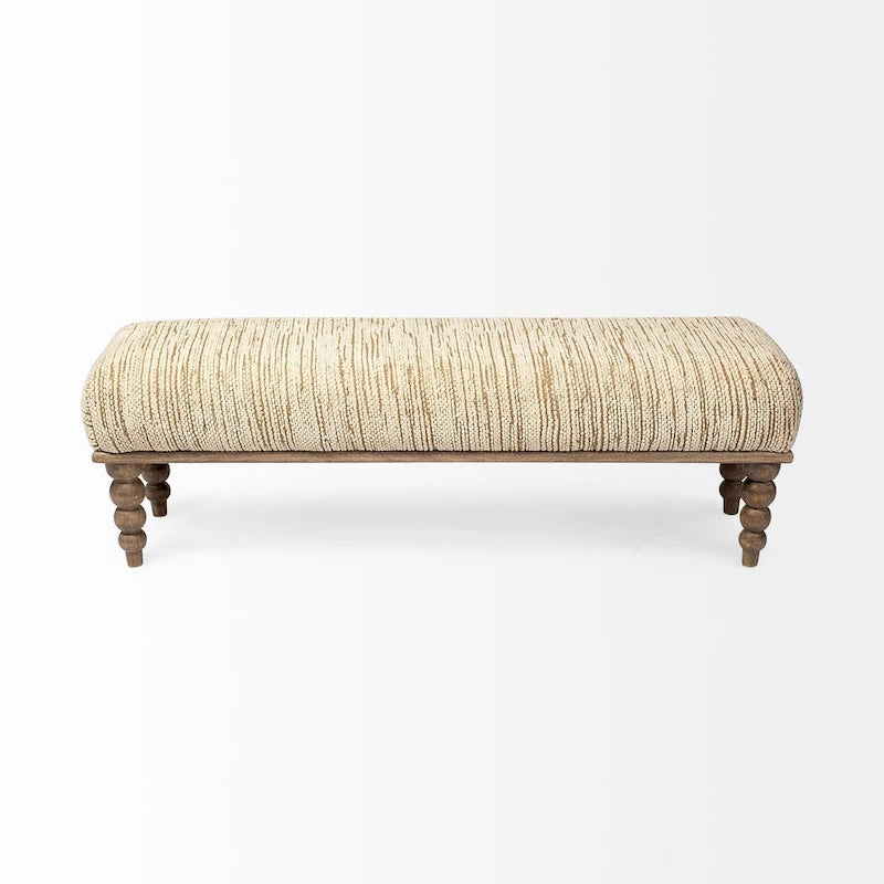 Banc d'appoint avec siège rembourré crème et base en bois – 55 larg. x 16 prof. x 18 haut.